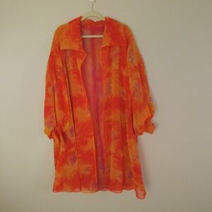 Victor‎ Costa Jacket Orange Multi Floral Silk Sheer Outfit Topper